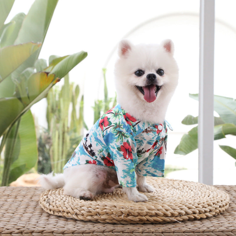 Hawaiian Beach Dog T-Shirt - Breathable Summer Clothes for Small Dogs & Cats