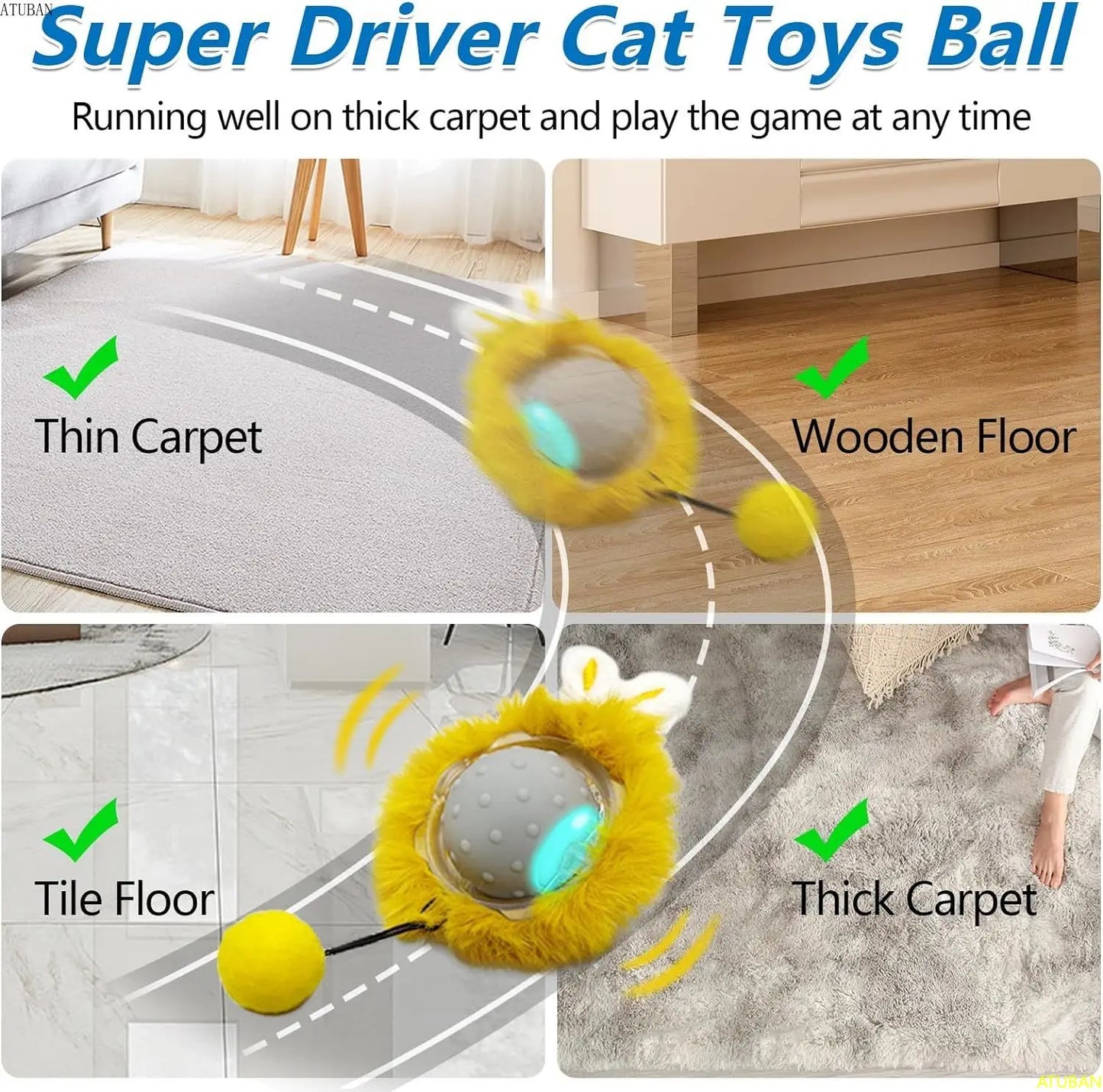 Interactive Motion Cat Toy - Automatic Self-Rotating Ball with Lights