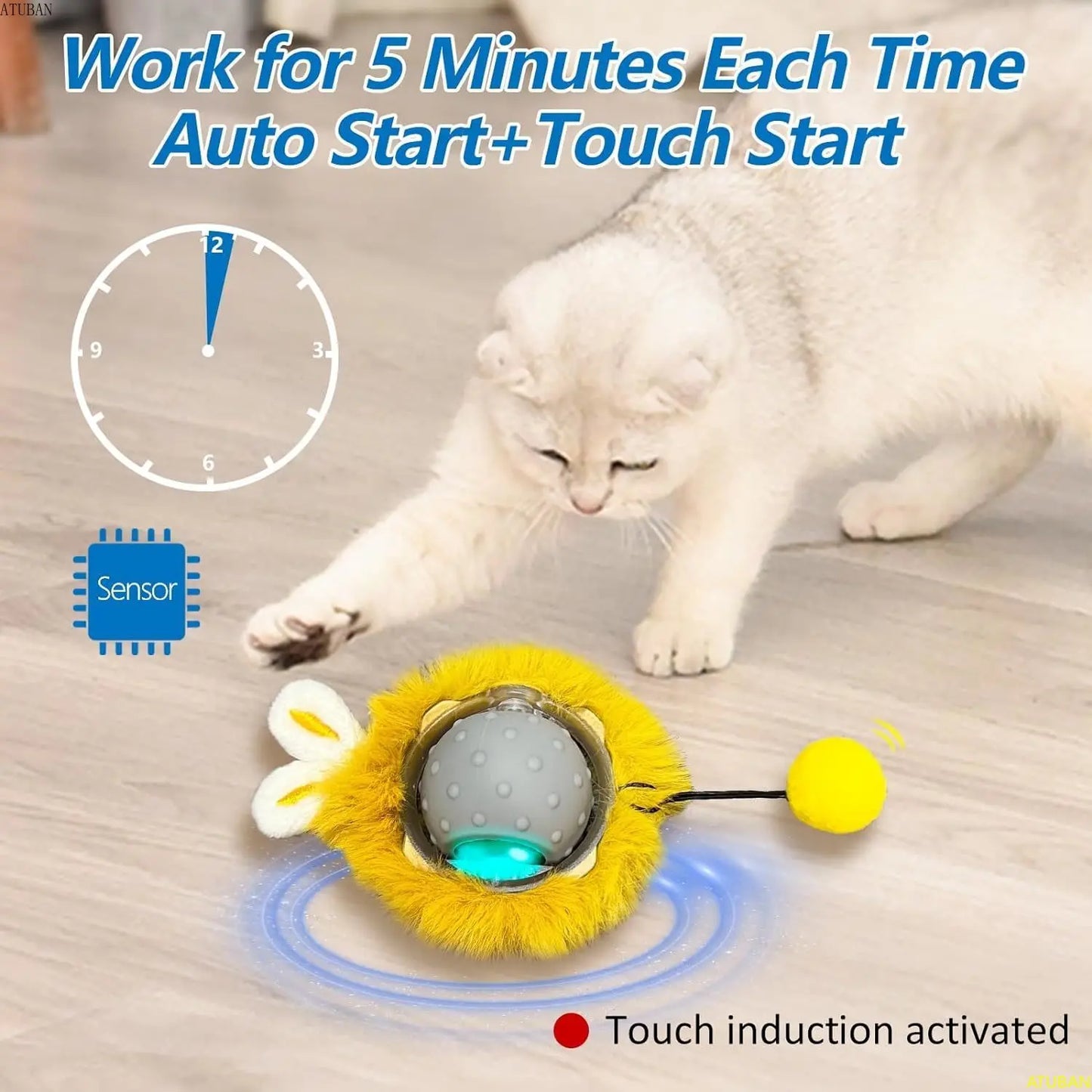 Interactive Motion Cat Toy - Automatic Self-Rotating Ball with Lights